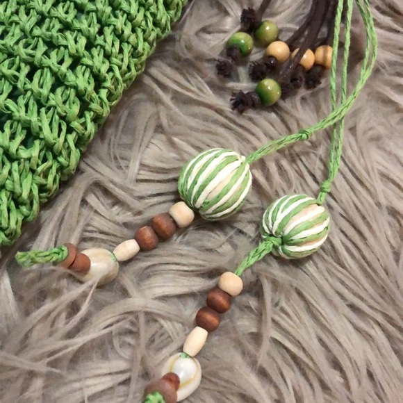 FREE WITH $25 PURCHASE Sun N Sand Woven Bag-Crossbody-Beaded Accents-Green/Brown - Picture 4 of 15